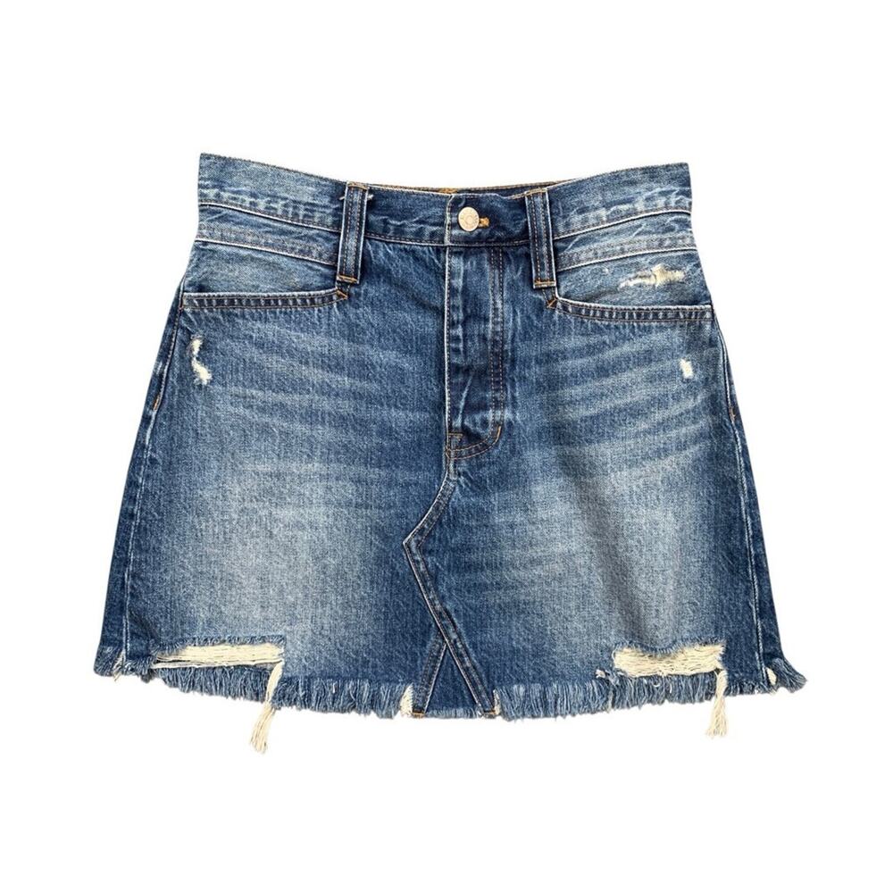 Madewell Skirt Women 26 Denim Blue Rigid A Line Frayed Hem Distressed Split Seam